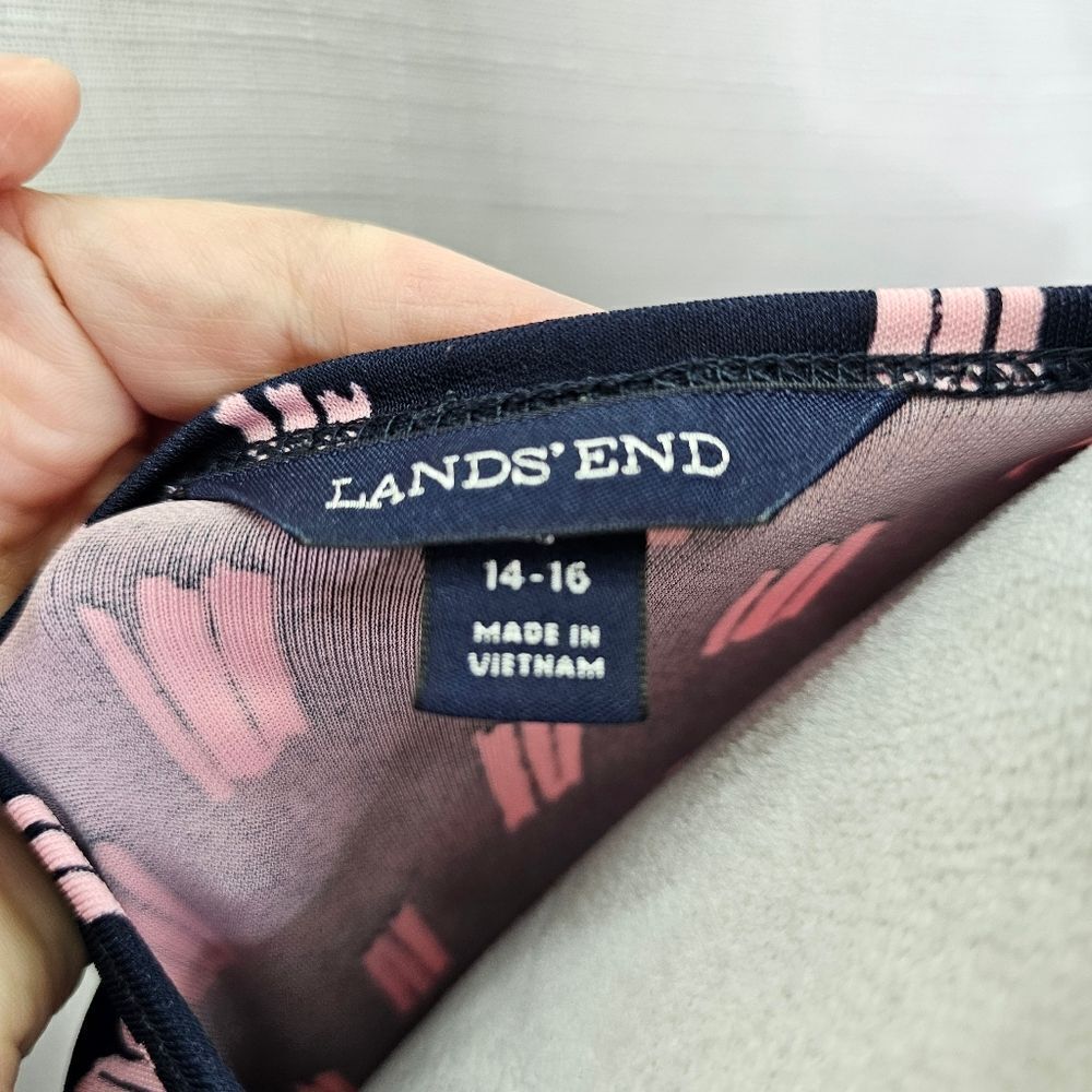 Lands' End Navy and Pink Faux Wrap Sleeveless Midi Dress Size Large (14/16) - Picture 4 of 8